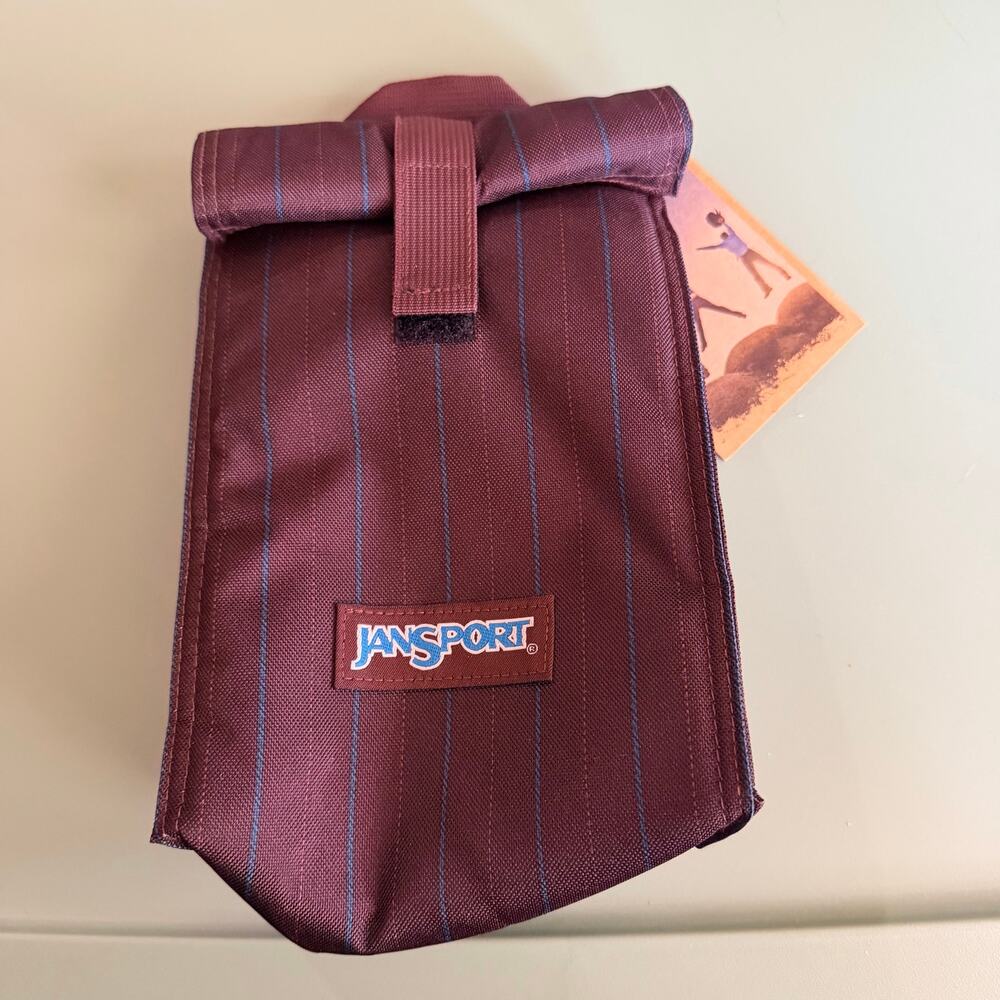 Jansport Lunch Bag Insulated Brown Blue Pinstripe NEW